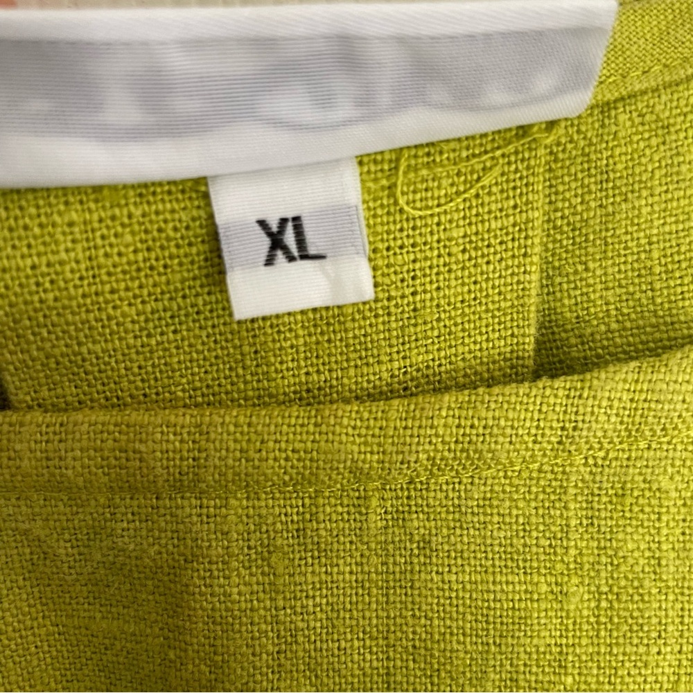 bryn Walker Lime Green Tunic 100% Linen Bell Sleeves dress Size XL lagenlook - Picture 9 of 9